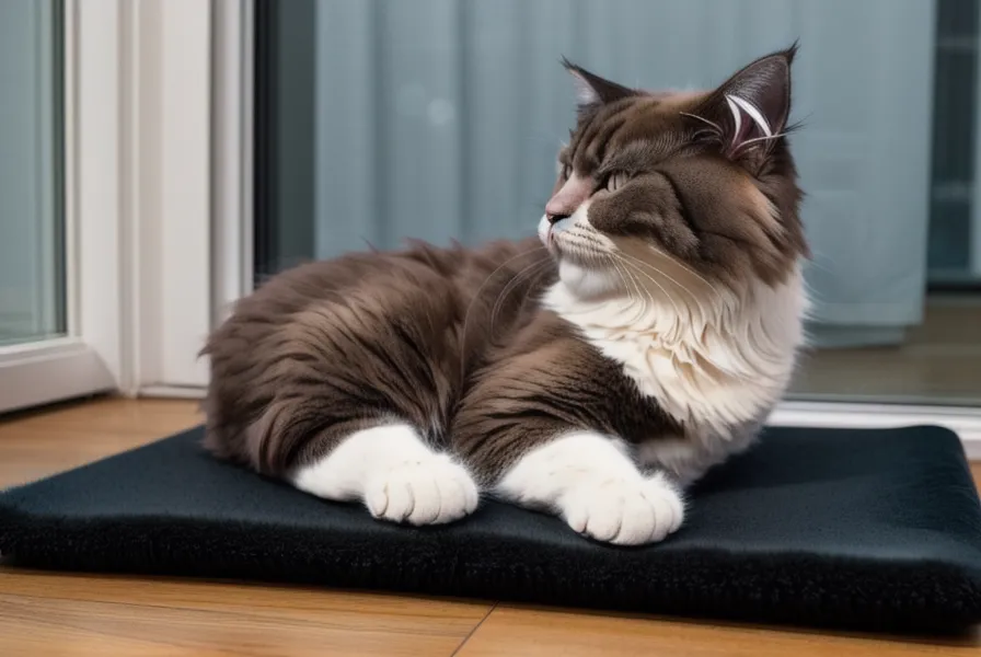 A cat sleeping on a yoga mat in a quiet Miraflores apartment.