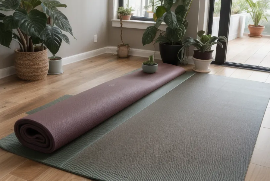 Laptop showing a yoga course module with a mat in the foreground.