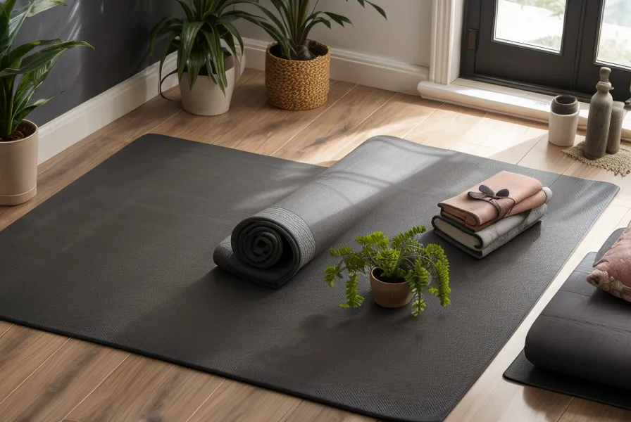 A lit candle on a shelf providing a calm atmosphere for evening yoga practice.